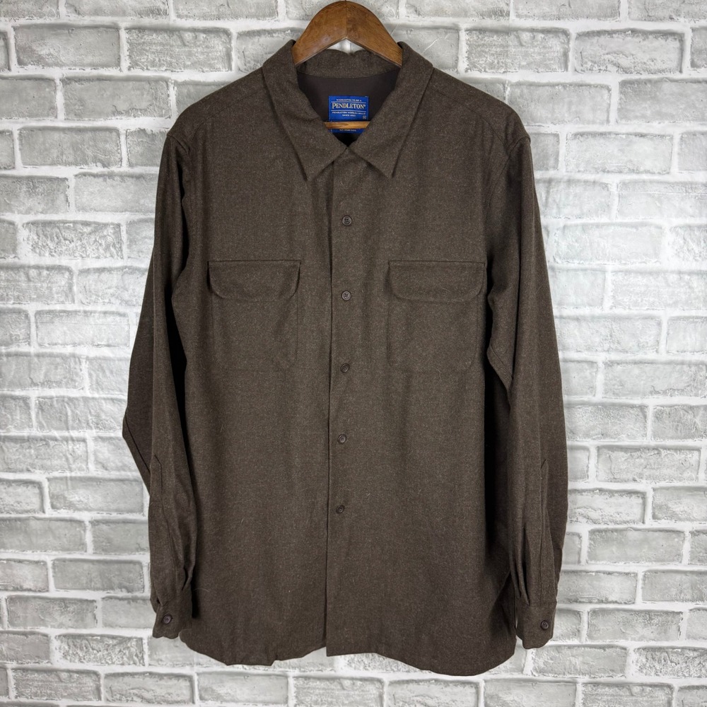 Pendleton Rider Shirt Solid Dark Brown Virgin Wool Button Down Flannel Mens XL